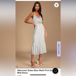 Lulu’s Afternoon Dates Blue Multi-print MIDI Dress size Small